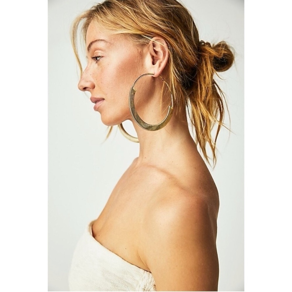 Free People Simply The Best Oversized Hoops in Gold Earrings NWT Large Hoops